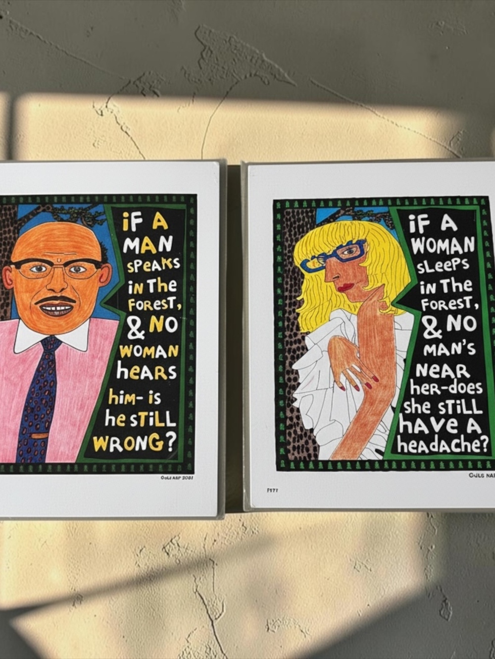 dug NAP Prints Pair 2003 2004 Folk Outsider Art Funny Man Woman Forest 8.5x11